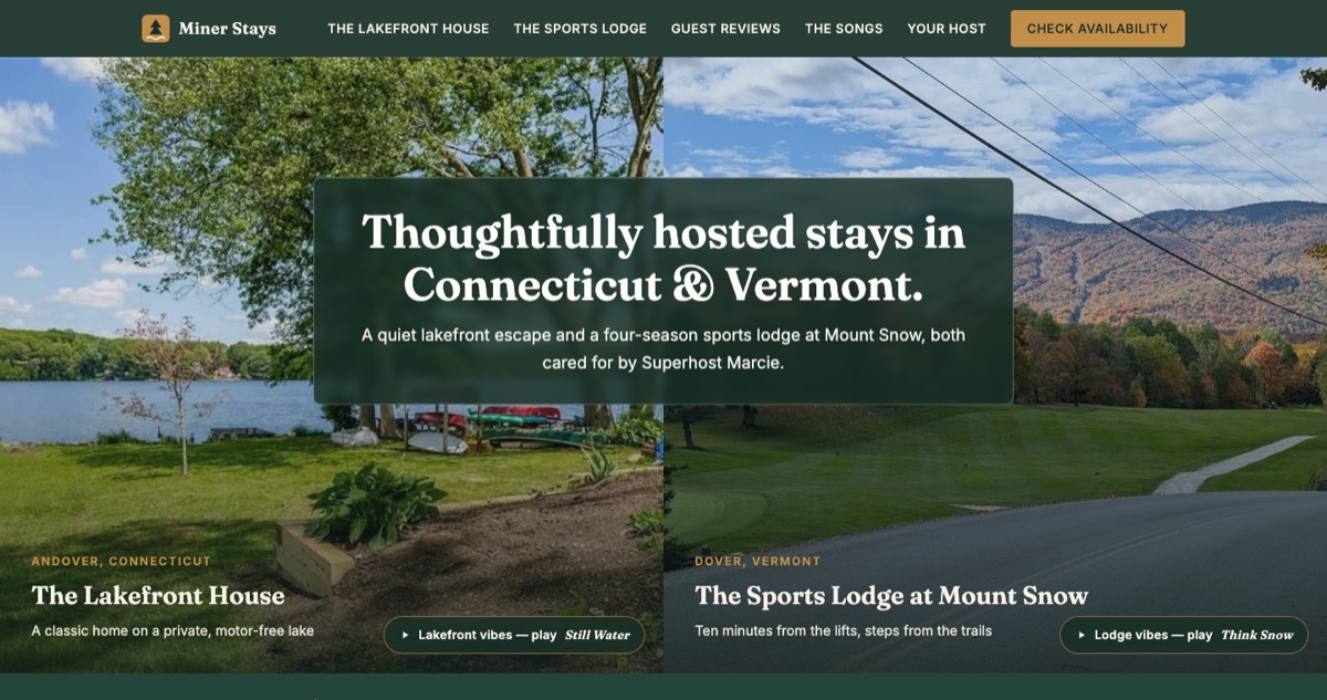 Miner Stays homepage